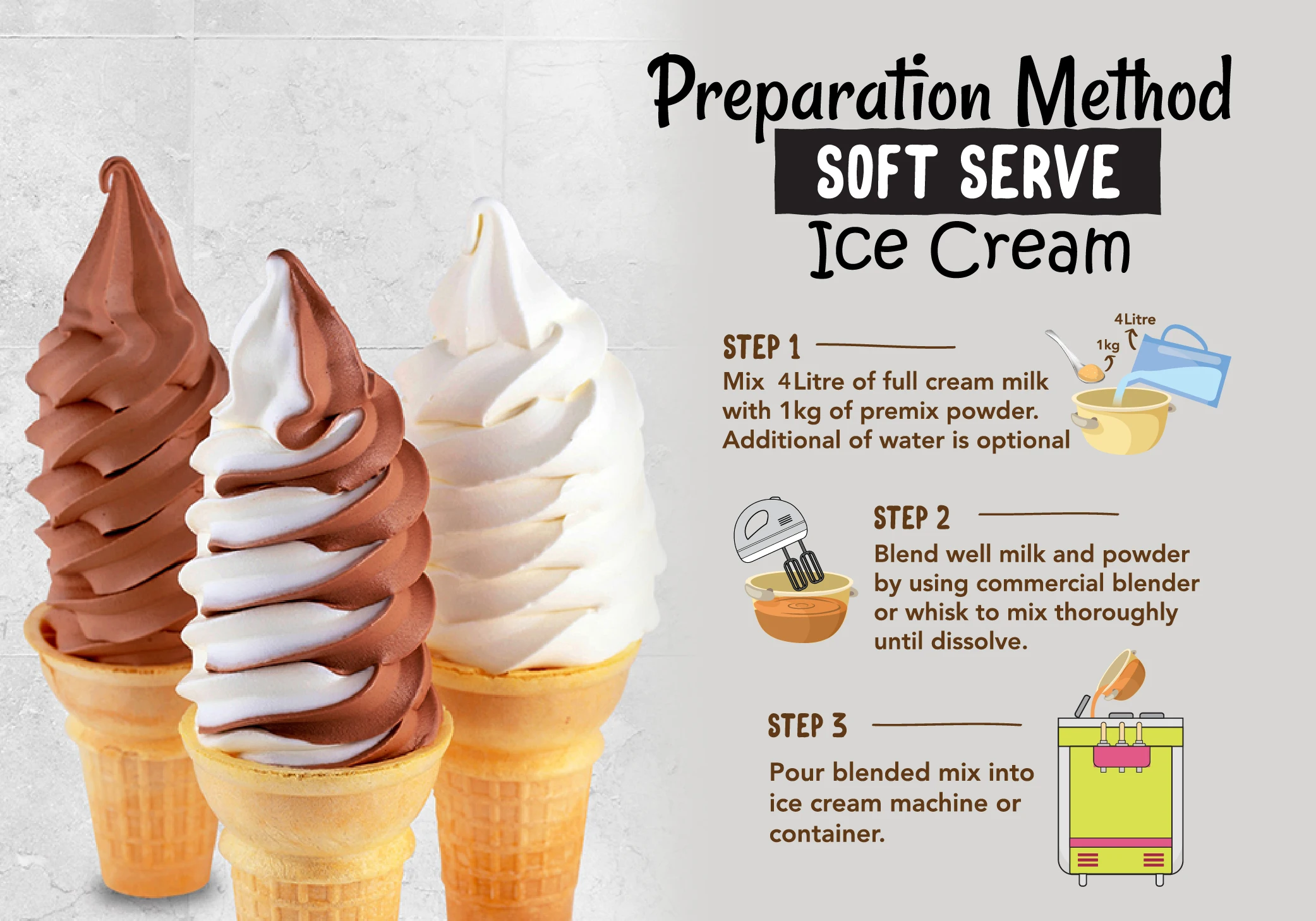 Soft Serve Ice Cream Mix Powder Base Slightly Vanilla Taste 1KG Halal Certified Premium Quality for Ice Cream Vending Machine