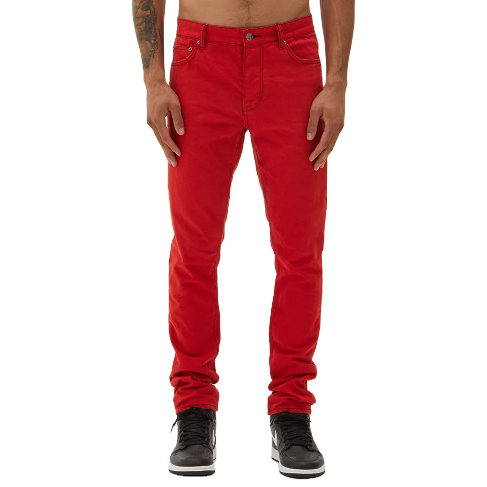 Hot selling high quality stretch skinny biker men jeans with ripped selvedge monkey wash elastic slim