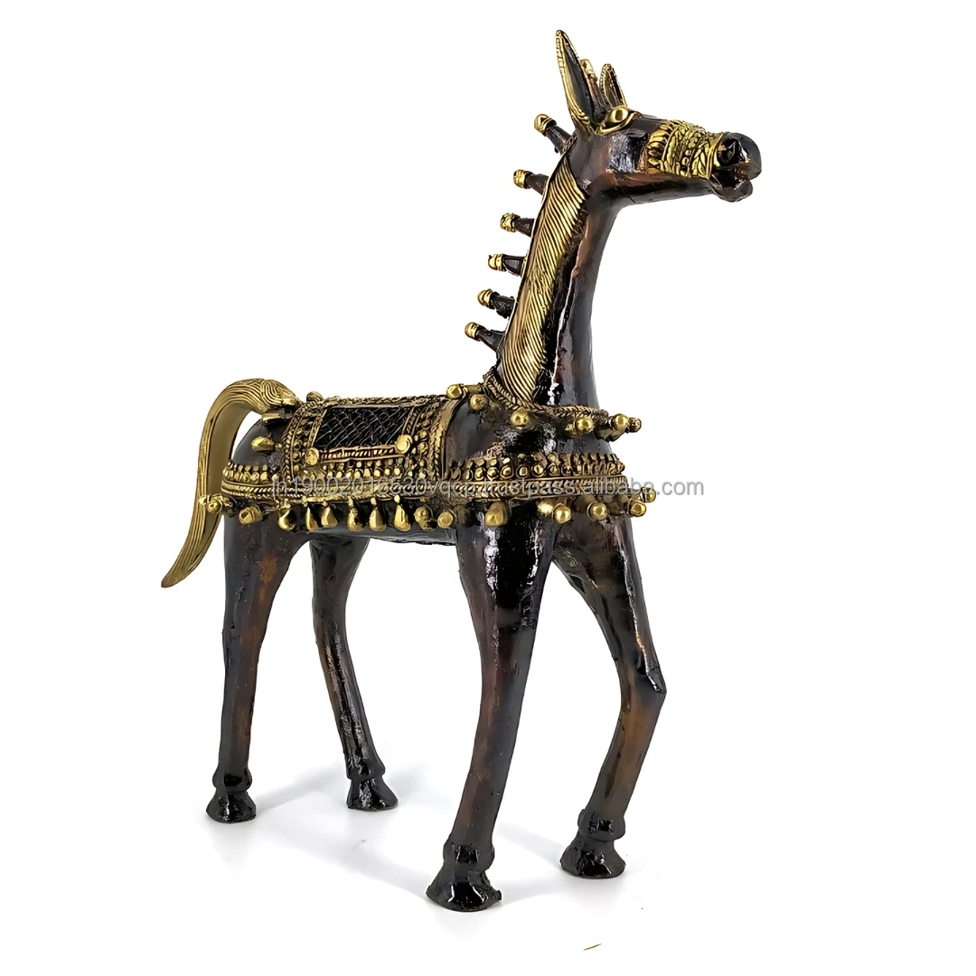 Tribal 12-Inch Bronze Walking Horse Statue Pure Brass Art for Home Decoration