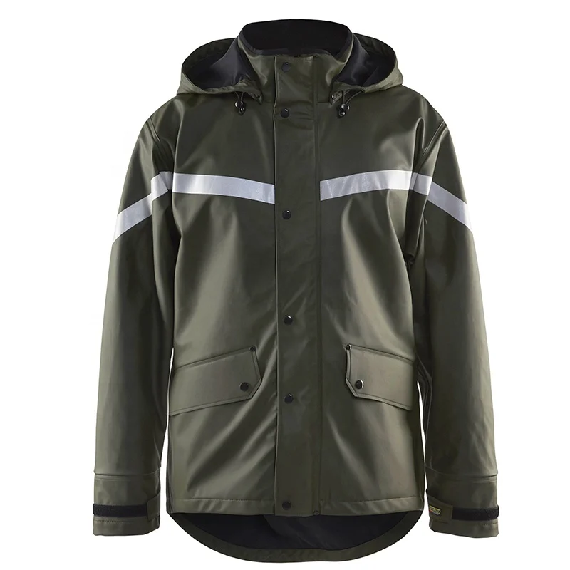 EN 343 Waterproof PU Coated Rain Jacket Welded Seams Protective Clothing