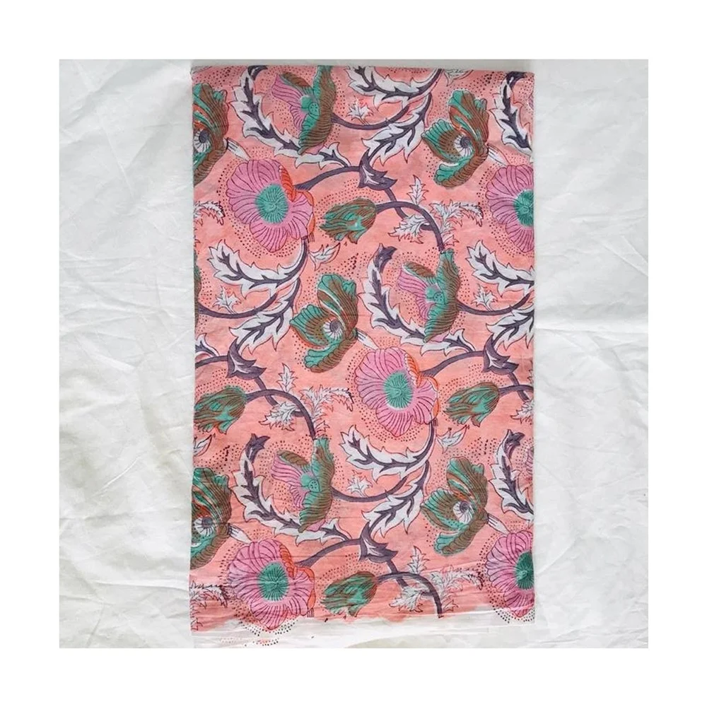 Jaipuri Indian Hand Block Print Fabric 100% Cotton WFB051 Designer natural cotton 100% running fabric wholesaler and Indian