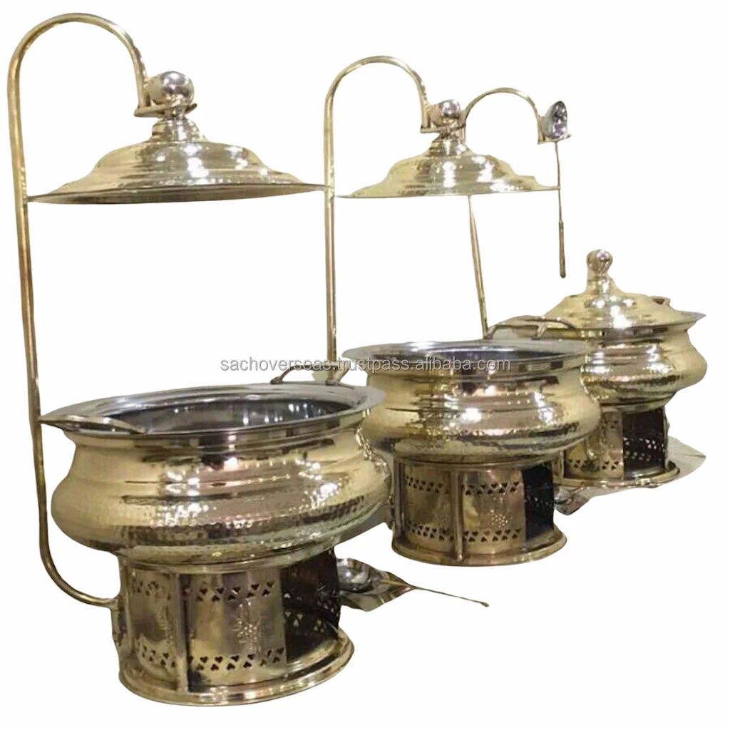 Super Quality 8 Litre Customizable Metal Chafing Dish With Floral Carving on Stand Traditionally Handmade