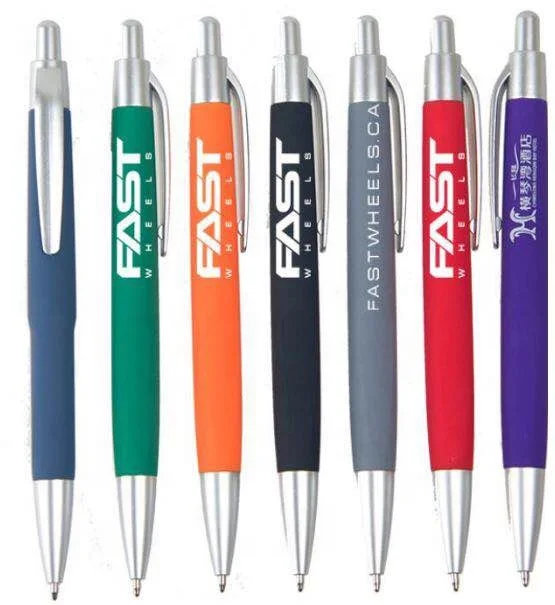 High quality branded name Fashion promotional black red green orange blue twist pens ballpoint custom logo