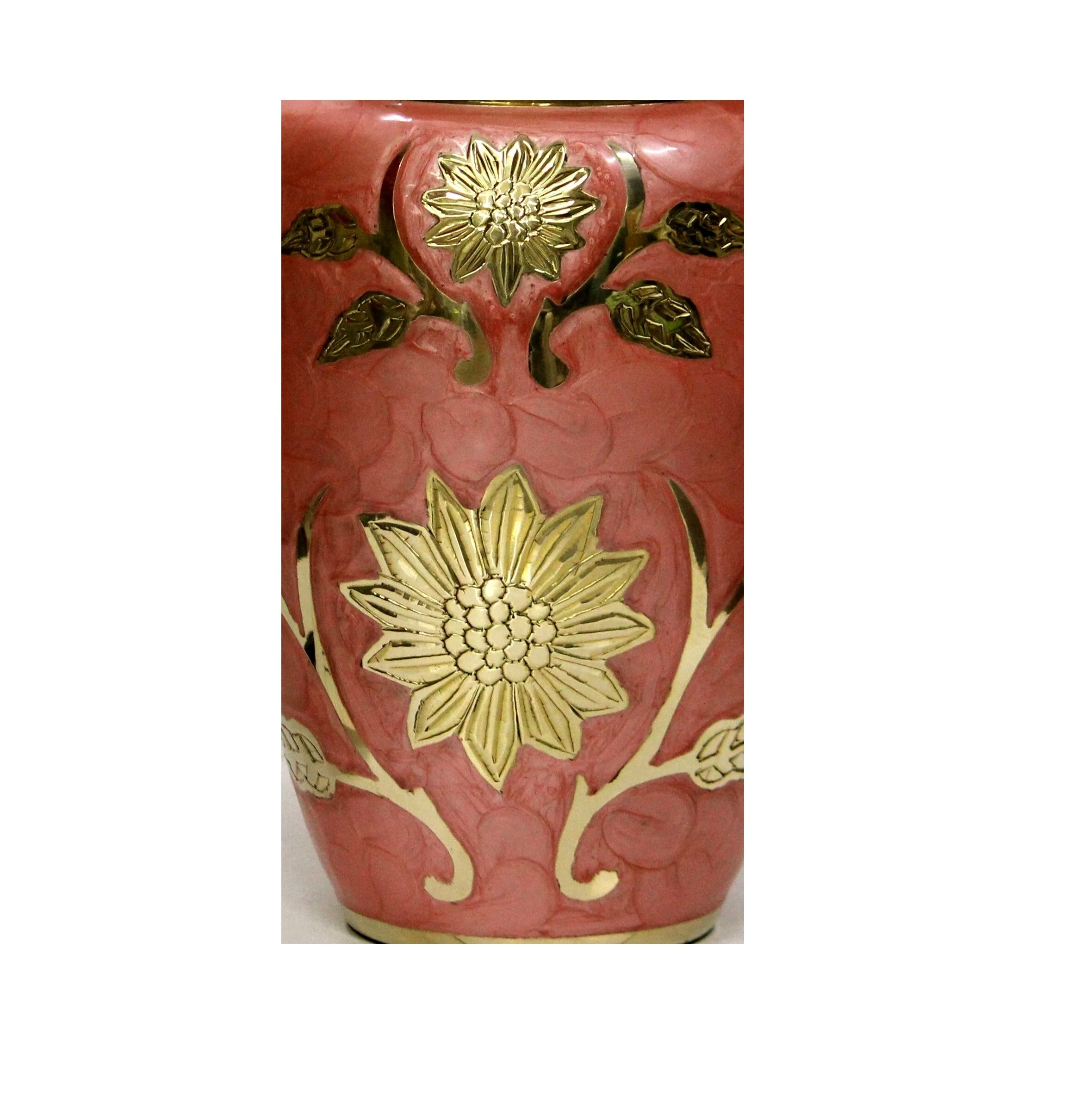 Stylish Design Adorable Pink with sunflower Brass Cremation Urn for human ashes Direct From Manufacture