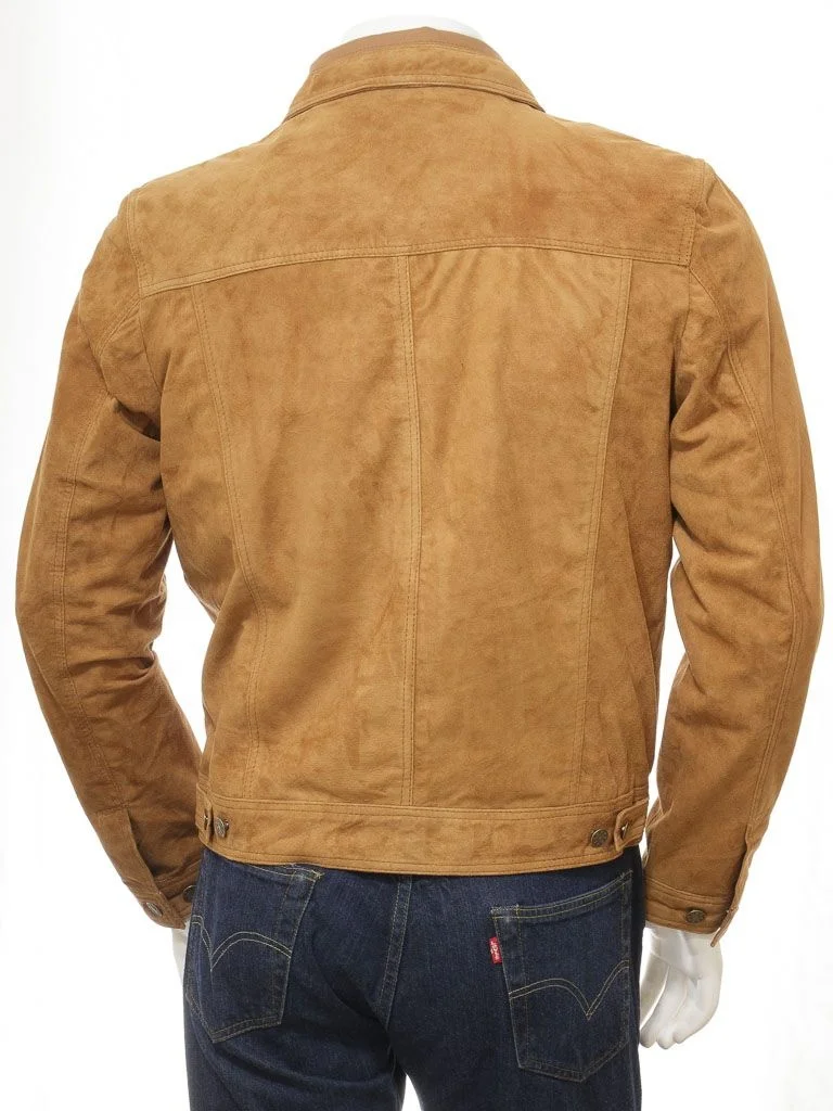 Mens 100% Leather Casual Fitted  Western Trucker Jacket Available in Leather or Suede Finishing