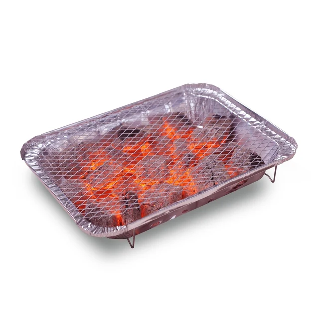 Eco friendly low smoke and ash natural coconut shell charcoal briquettes with disposable aluminum BBQ tray long lasting