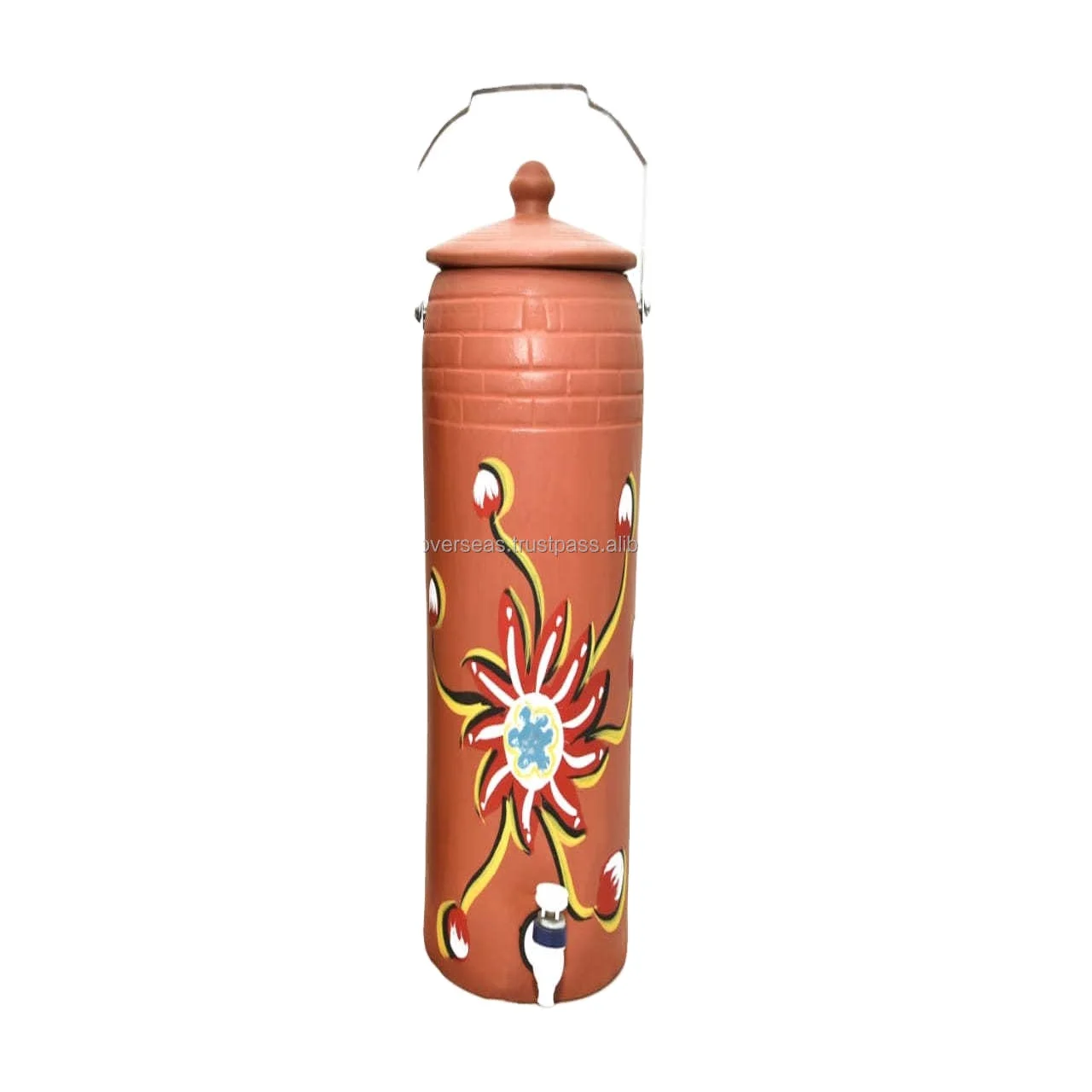 Unique Brick Design Top Mitti Clay Water Pot With Lid and SS Handle