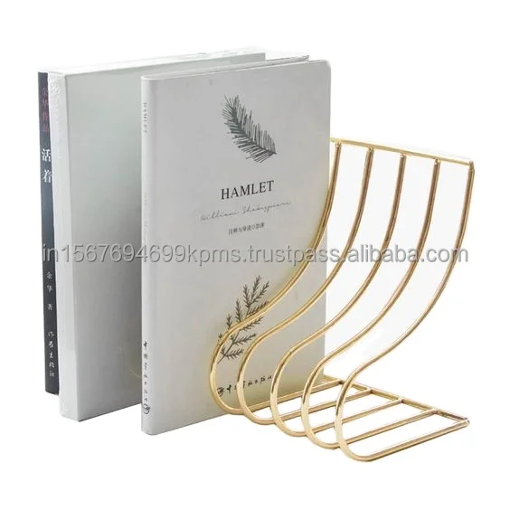 Decorative Metal Books Holder And Rack Gold Plated Amazing Desktop Wire Magazine Stand Marble Display Bookcase & Table Shelve