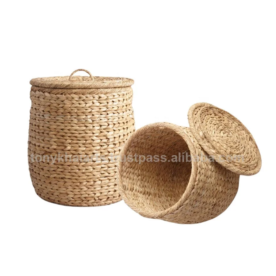 Seagrass Storage basket With Handle Home Basket Handmade Water Hyacinth Round Round Seagrass Basket With Handle