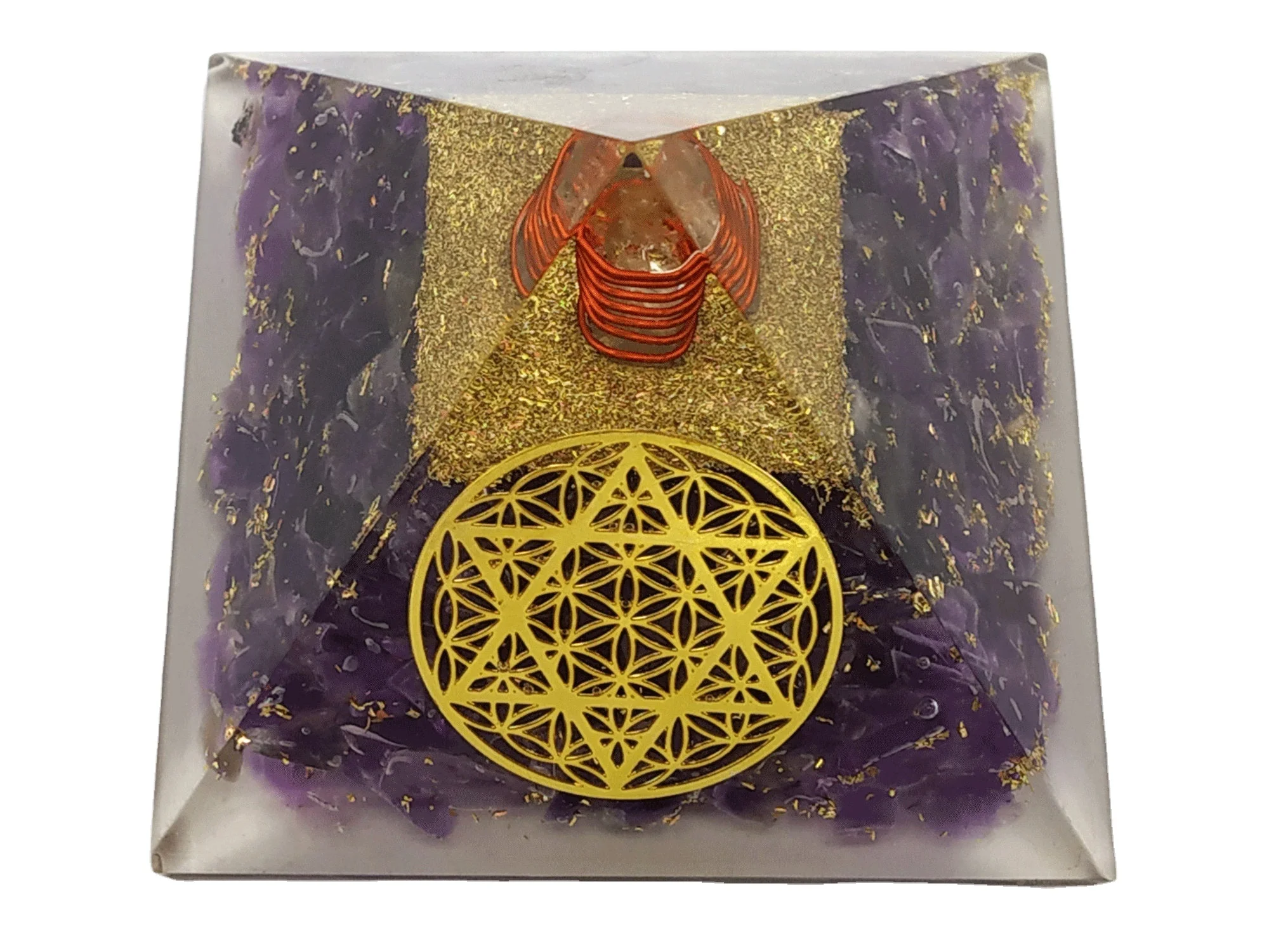 High Quality Amethyst Orgone Pyramid with Copper Coil Orgonite Orgone Pyramid