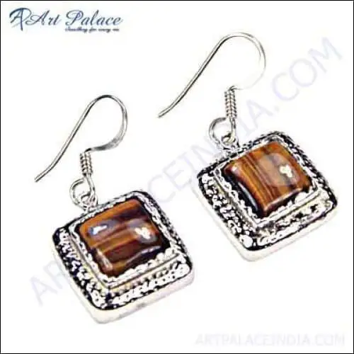 Серебряные серьги с тигровым глазом