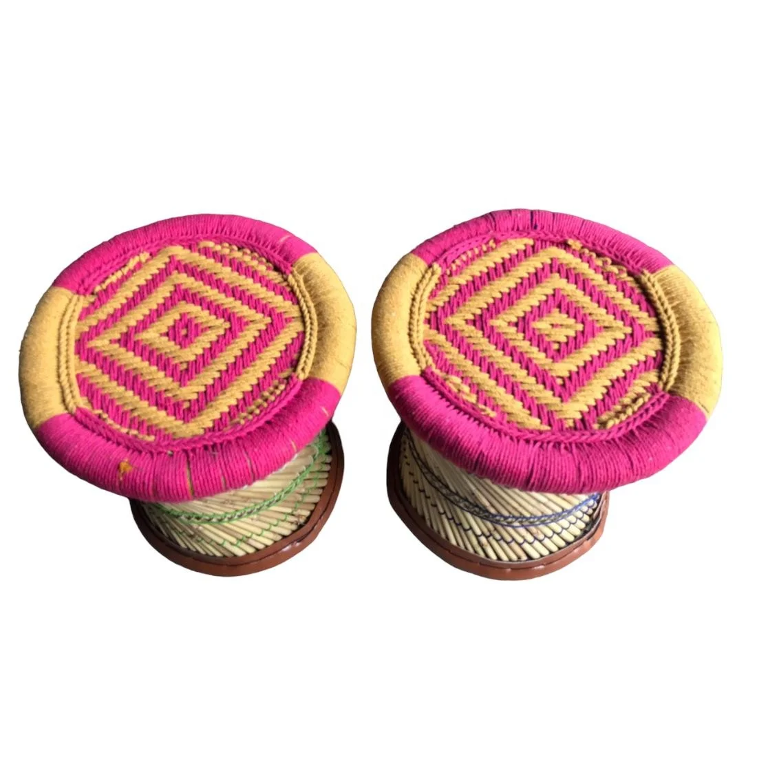 Attractive Bamboo Stool For Indoor Outdoor Home Hotel Garden Stool Handicraft Cane Wood Bar Puffy(set of 2 stool)