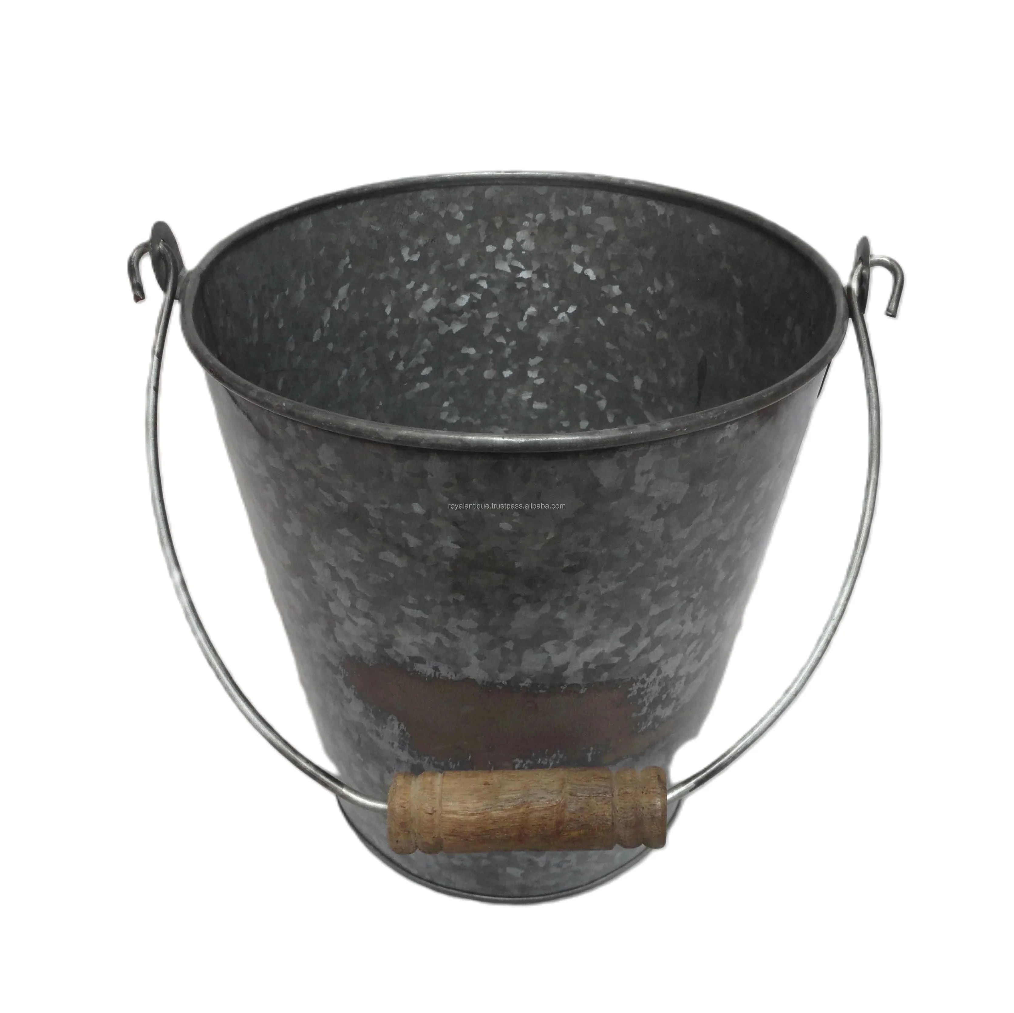 Indian Craft Metal Bucket For Laundry & Gardening Bucket Round Shape Grey Color With Handle  At Best Rate By Indian Supplier
