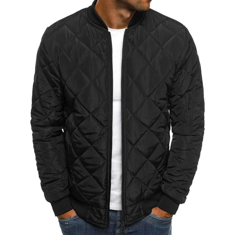 
2021 New High Quality Size Silk Premium Custom Made Warm Down Plain Dyed Bomber Jacket Waterproof Puffer Quilted Jackets For Men 