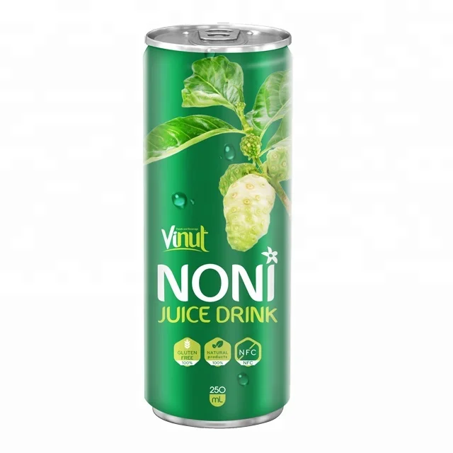 250ml Slim Can Natural Noni Juice Drink Mixed Orange and Sweet Flavored Fruit Puree Concentrate Colorful Soft Drinks