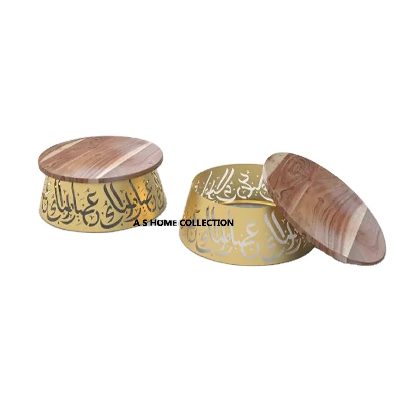 Islamic Arabic design golden round shape cheap price decorative wooden top cake stand