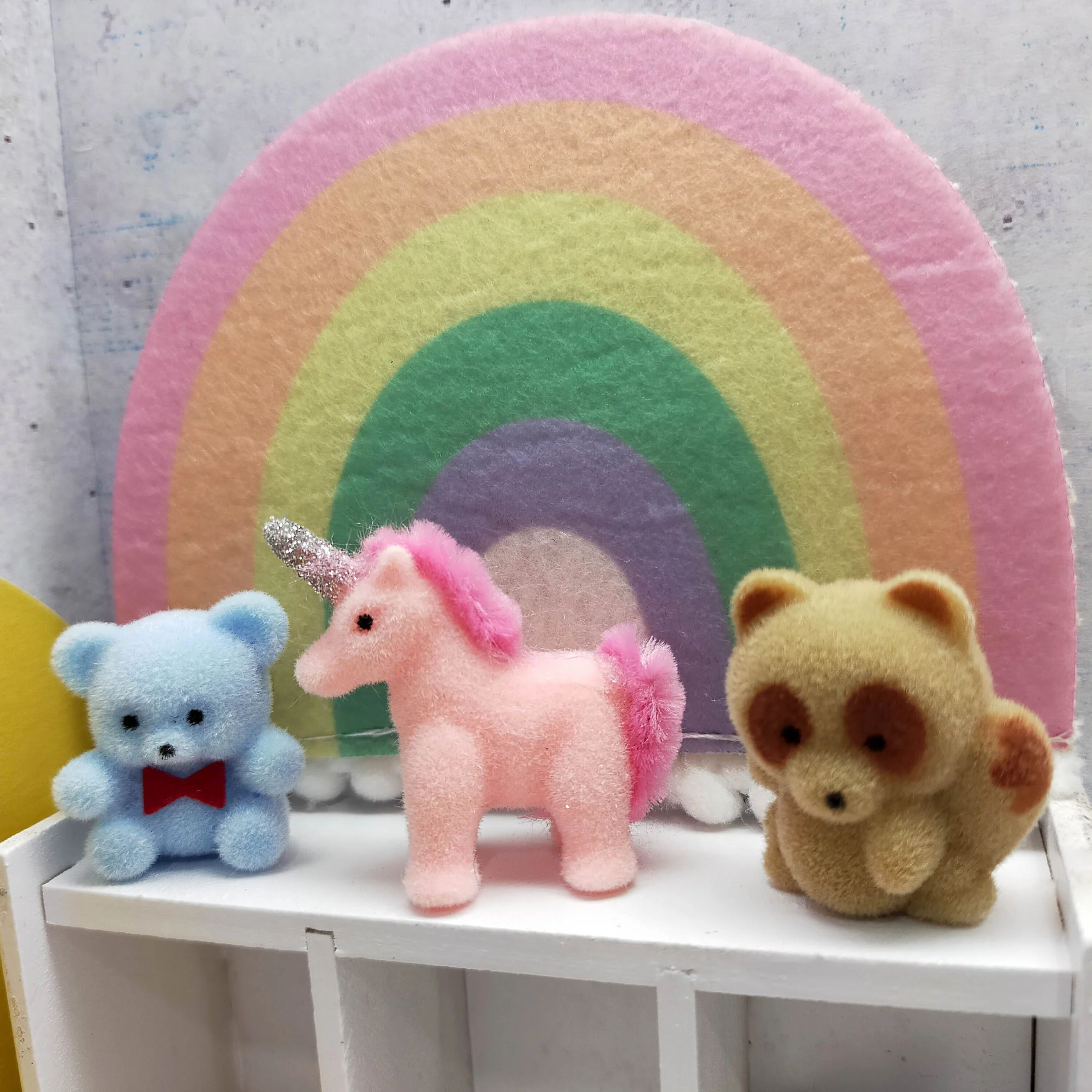 Miniature Dollhouse Flocking Animals bear rabbit koala raccoon panda unicorn Mini Decoration