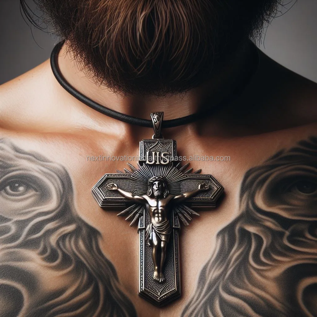 Handmade Wooden Jesus Pendant Antique Orthodox Religious Jewelry for Parties