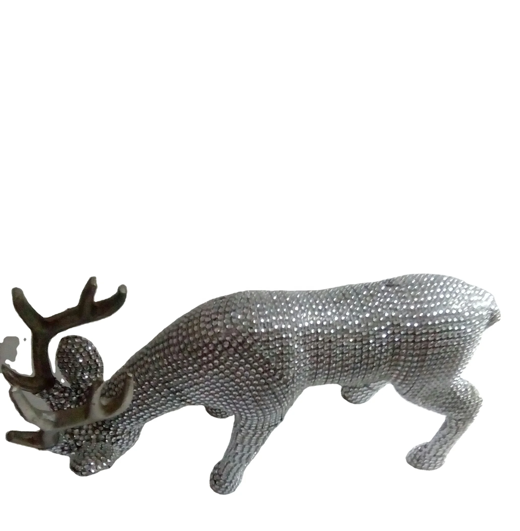 Decorative metal Deer in aluminum with golden horns and beads .