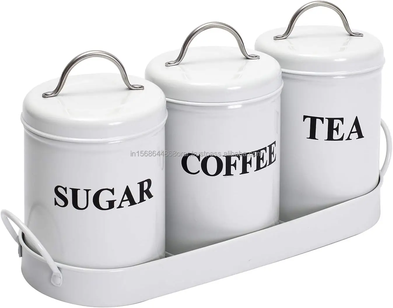 Retro Farmhouse Country Decor round Airtight Metal Tea Coffee Sugar Storage Canister Container Jar Set of 3