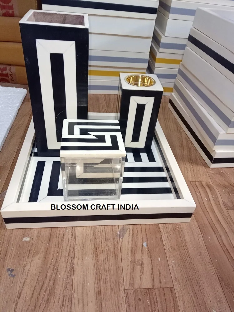 Hand Crafted Mother of Pearl inlay Tray vase Bone inlay Burner & Acrylic box multi colors for Gift