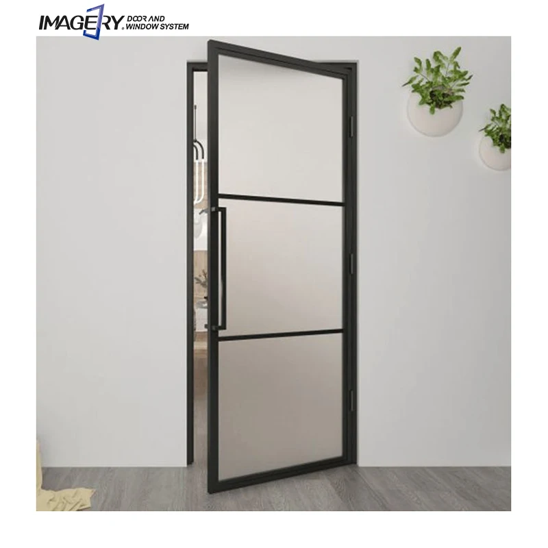 Imagery new product aluminum tempered glass narrow frame casement door bathroom door toilet door