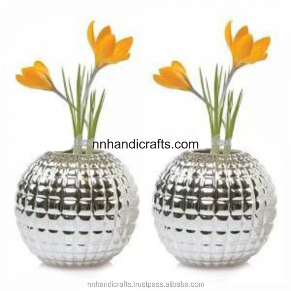 New Stylish Unique Latest Design Aluminium Metal Shiny Polish Nickel Plated Spherical Floor Vase Tall Mini Large Home