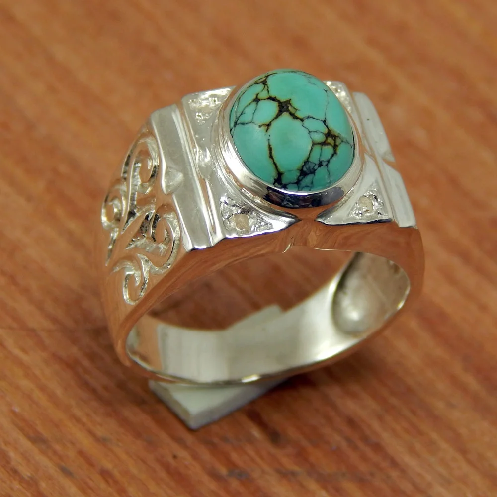 Turquoise Gemstone Ring Oval Size 925 Solid Sterling Silver Ring Gemstone Ring For Unisex