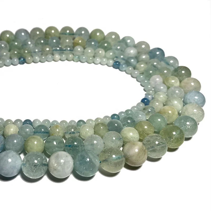 Wholesale Natural Blue Aquamarine Stone Gemstone Round Shape Beads For Jewelry Making Bracelet Necklace Pendants  for Men Women
