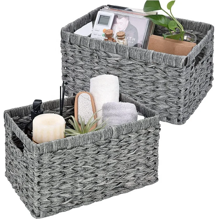desktop Woven Rattan Storage Basket, Wicker Gray Baskets for home or office