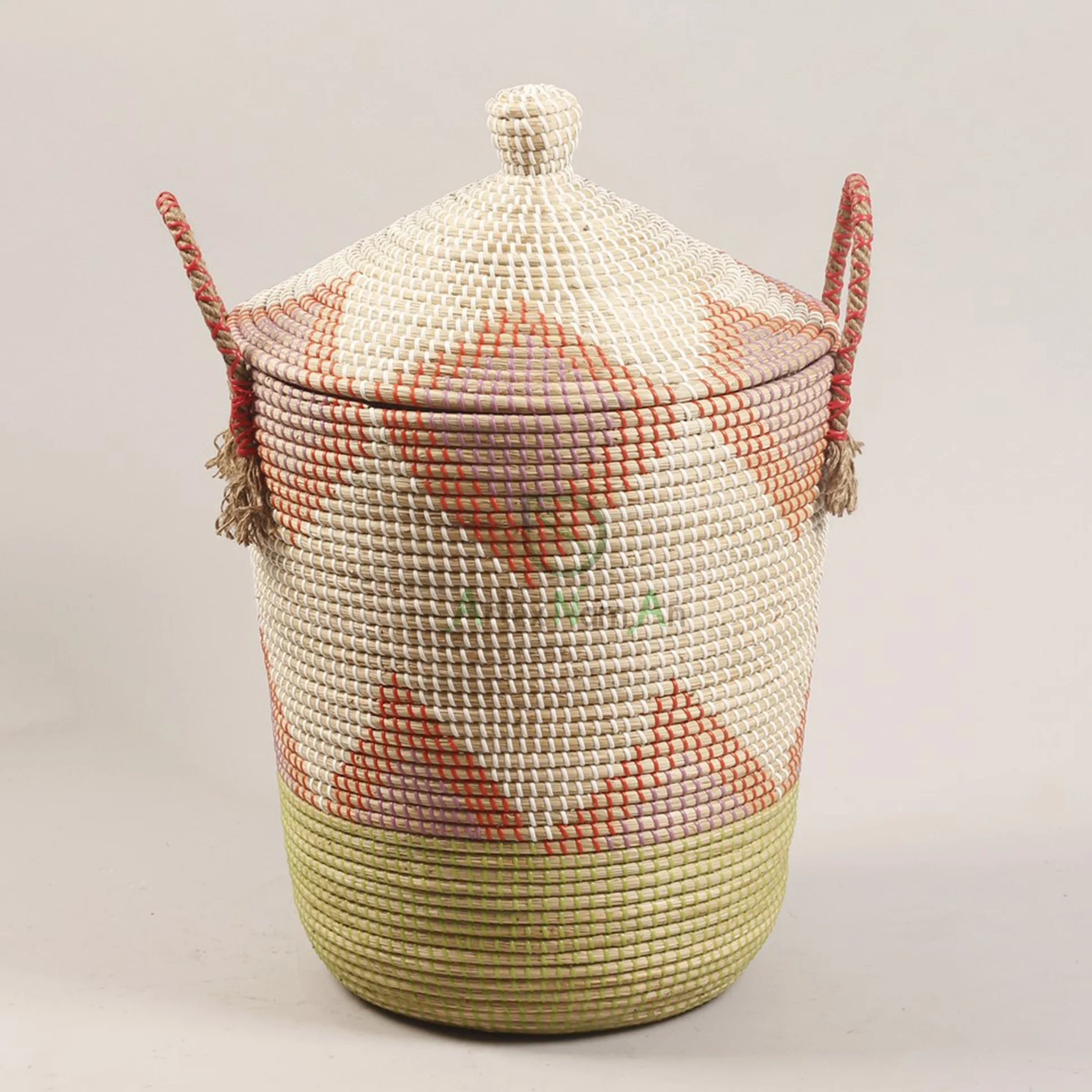 Woven African Laundry Clothes Hamper - Seagrass Laundry Baskets with Lid and Handles