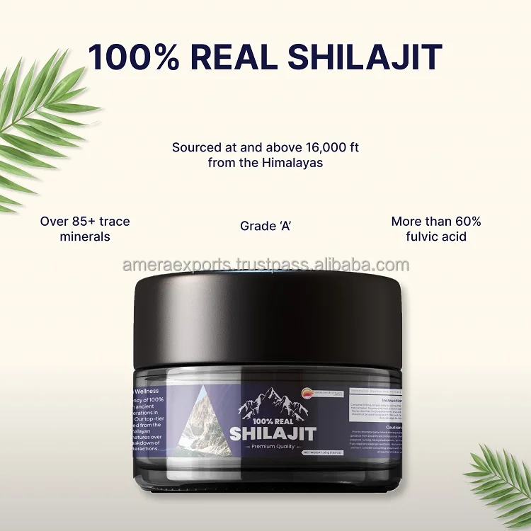 High Quality 100% Real Himalayan Shilajit Exporter with OEM/ODM Rich in Fulvic Humic Acid Available in Drum Mason Jar Packaging