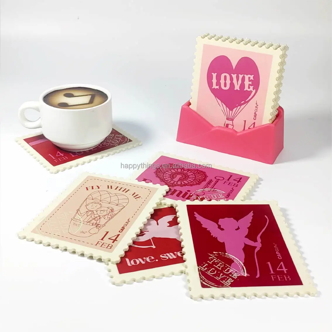 Wholesale Heat-Resistant 6PCS Large Stamp Silicone Cup Coaster Set with  Envelope Holder