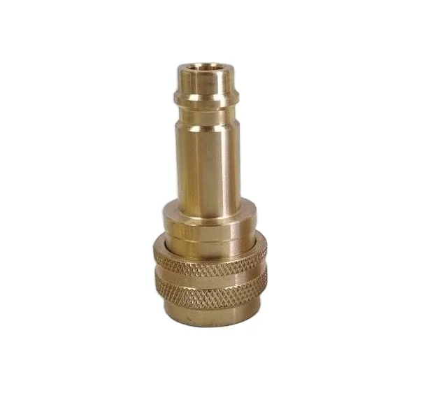 Brass R134a female coupler to R1234yf male coupler w/ STD valve core, low side