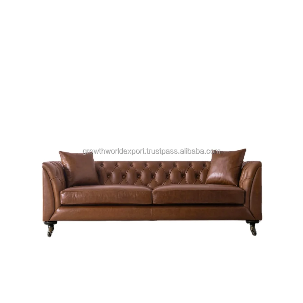 Chesterfield Leather sofa with Cushion Affordable Multi seater Wooden Sofa & Restaurant Sofa Luxury hotel  daybed home Furniture