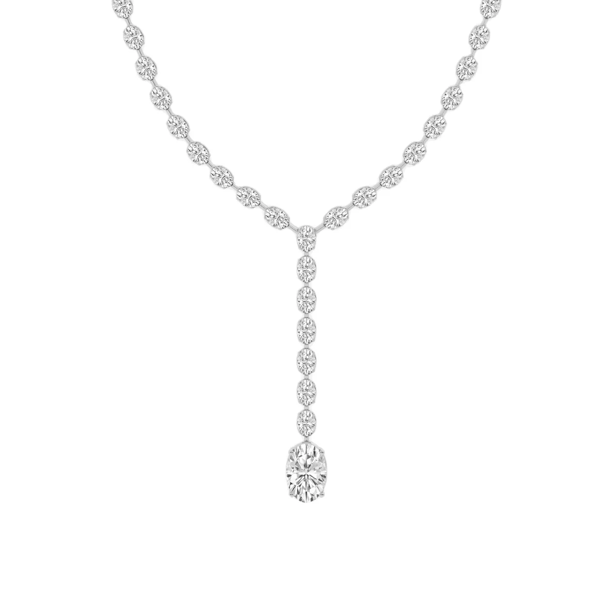 Elegant Luxury High Jewelry Oval Cut Lab Grown Diamond Lariat Tennis Necklace 18K Solid Gold Anniversary Fine Jewelry For Women