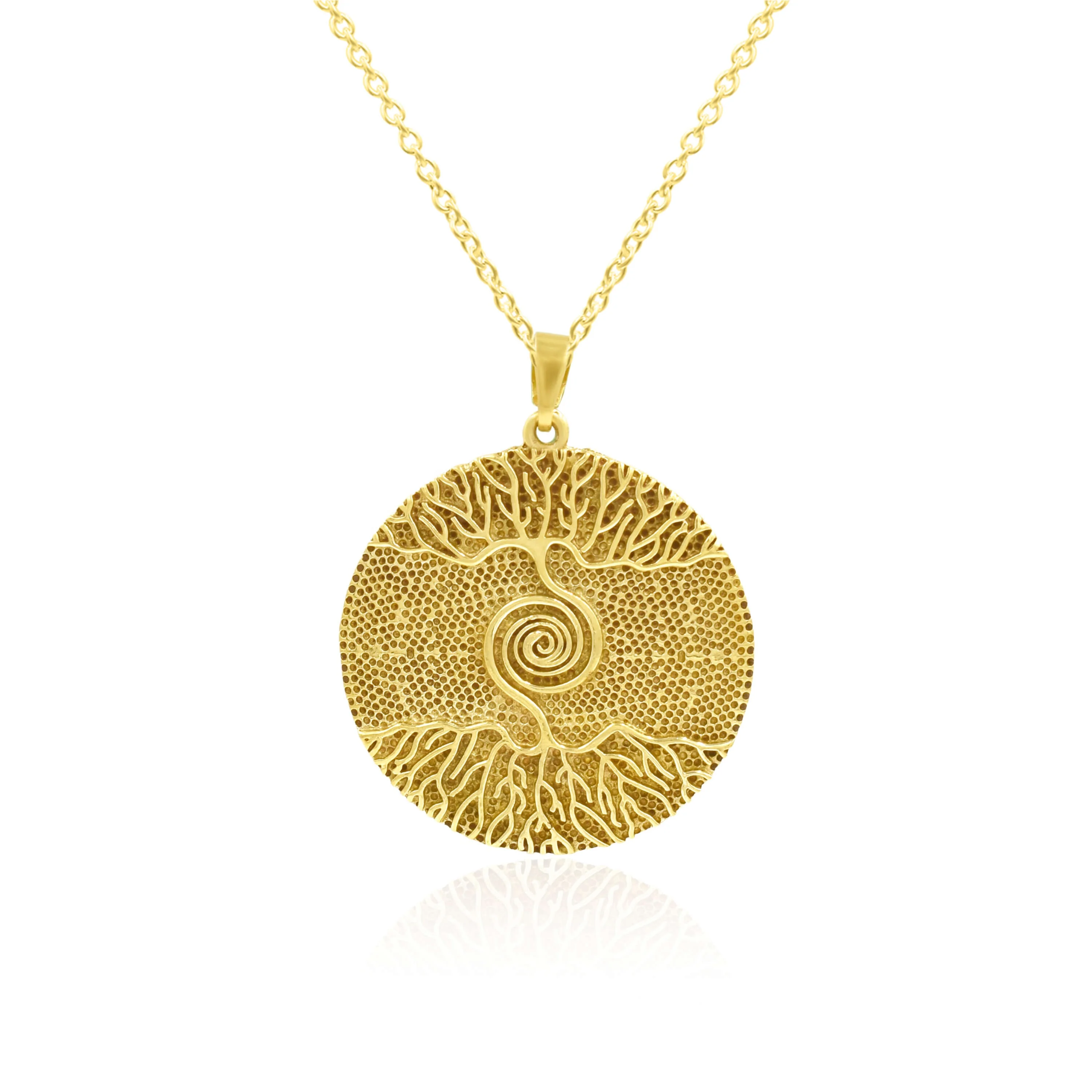 Tree of life root style pendant charm brass gold plated chain pendant handmade fashion jewelry circle necklace protraction tree