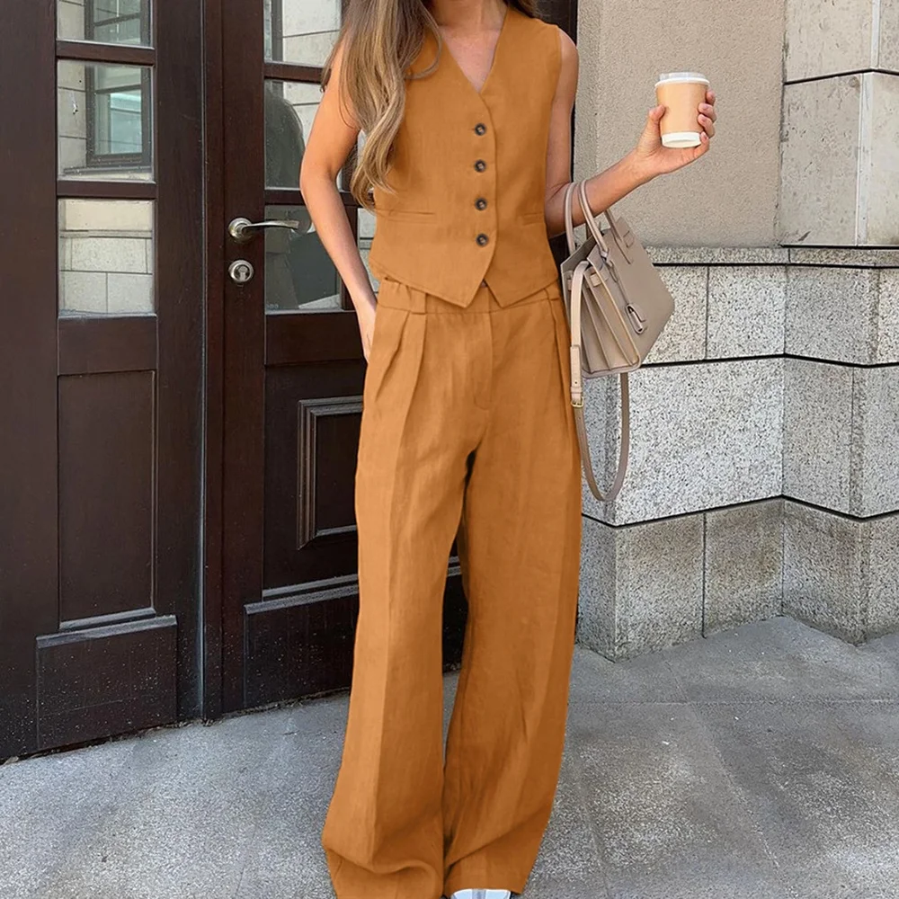 Casual V-neck Pant Two Piece Sets Modest Wind Suit Linen Jam Suits Summer Tween Pieces Gimp Outfits Lead