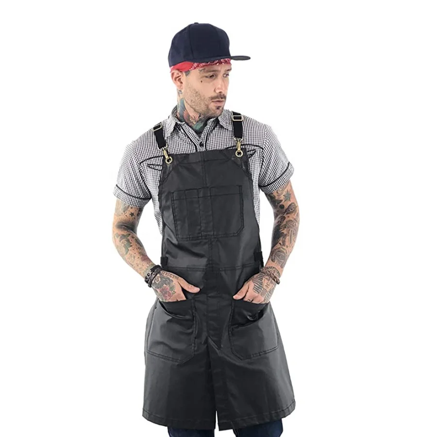 Wholesale MOQ Heavy Duty Genuine Leather Working Apron With Adjustable Straps Custom Design Chef Workshop BBQ Kitchen Cleaning