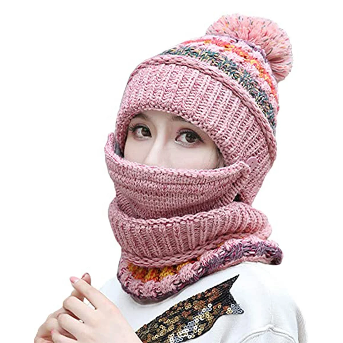 Autumn Winter Rabbit Fur Beret Beanie Cap Old Women Lady New Two Layer Knitted Warm Hat with Pearls Flower