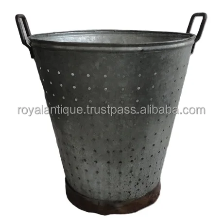 Indian Craft Metal Bucket For Laundry & Gardening Bucket Round Shape Grey Color With Handle  At Best Rate By Indian Supplier