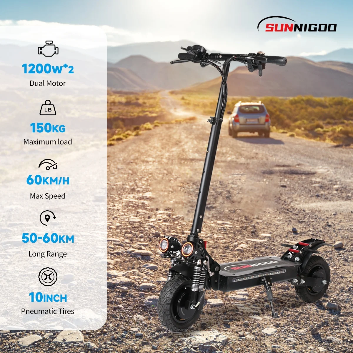 X6 High Speed 55km/h 2400W Dual Motor Electric Scooter 60km Long Range 10Inch Off Road with 2 Big Wheels New Design CE Certified