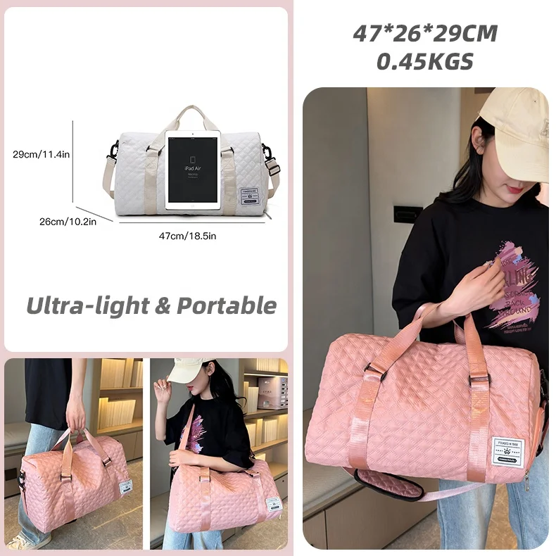 6 Color Quilted Custom Logo Large Capacity Waterproof Dry Wet Separation Handle Pad Travel Duffel Bag Gym with Shoes Compartment