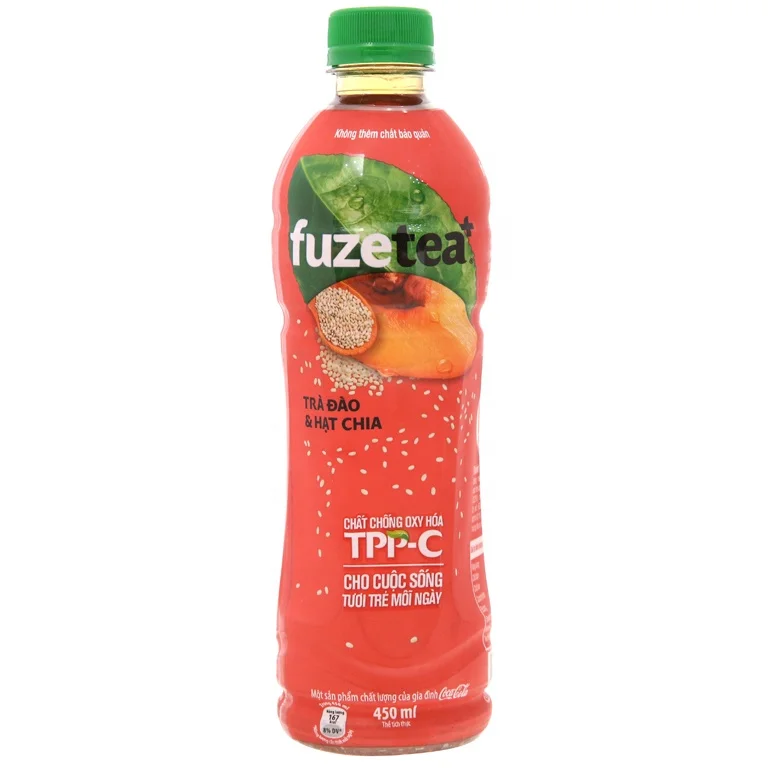 FUZETEA PEACH TEA AND CHIA SEEDS BOTTLE 450ML/FUZETEA PEACH FLAVOR TEA DRINKS/VIETNAM TEA DRINKS WHOLESALE