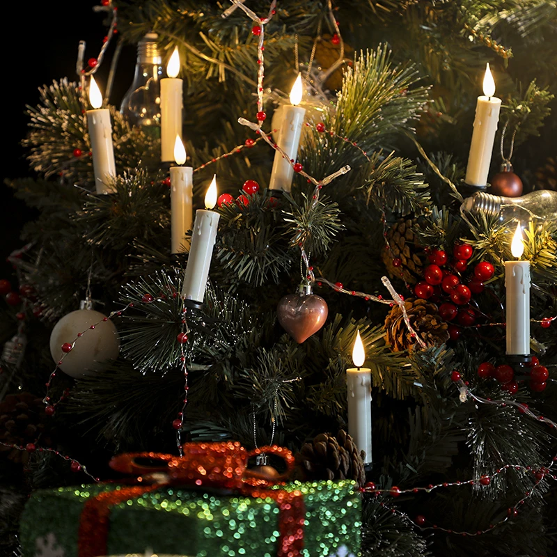 Hot Selling 2023 Creative Decoration Christmas Set of 10 Xmas Tree Taper LED Candle with Timer and Clips