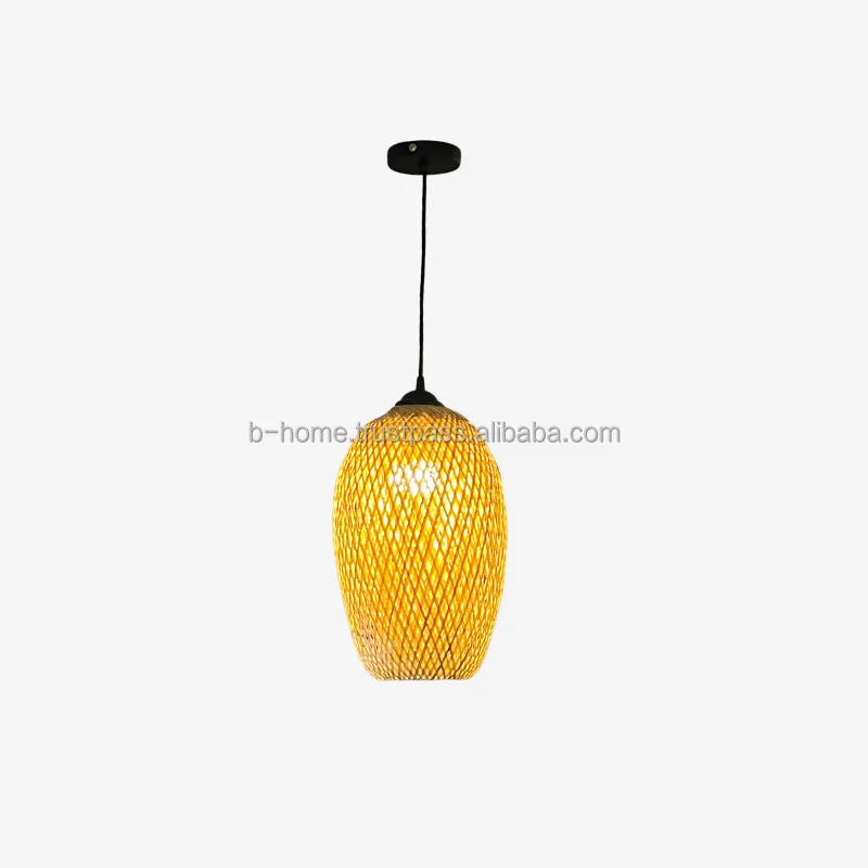 Pendant Light Hanging Lights  Boho Dimmable, Bamboo handicraft Lamp Shade, Plug in Ceiling Light Fixture for Living Room Bedroom