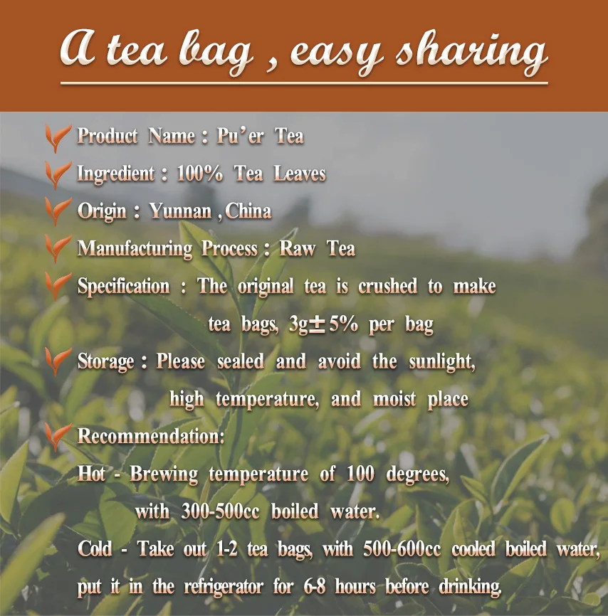 Треугольные чайные пакетики Puer Raw Tea PLA (6 пакетов в картонной упаковке)