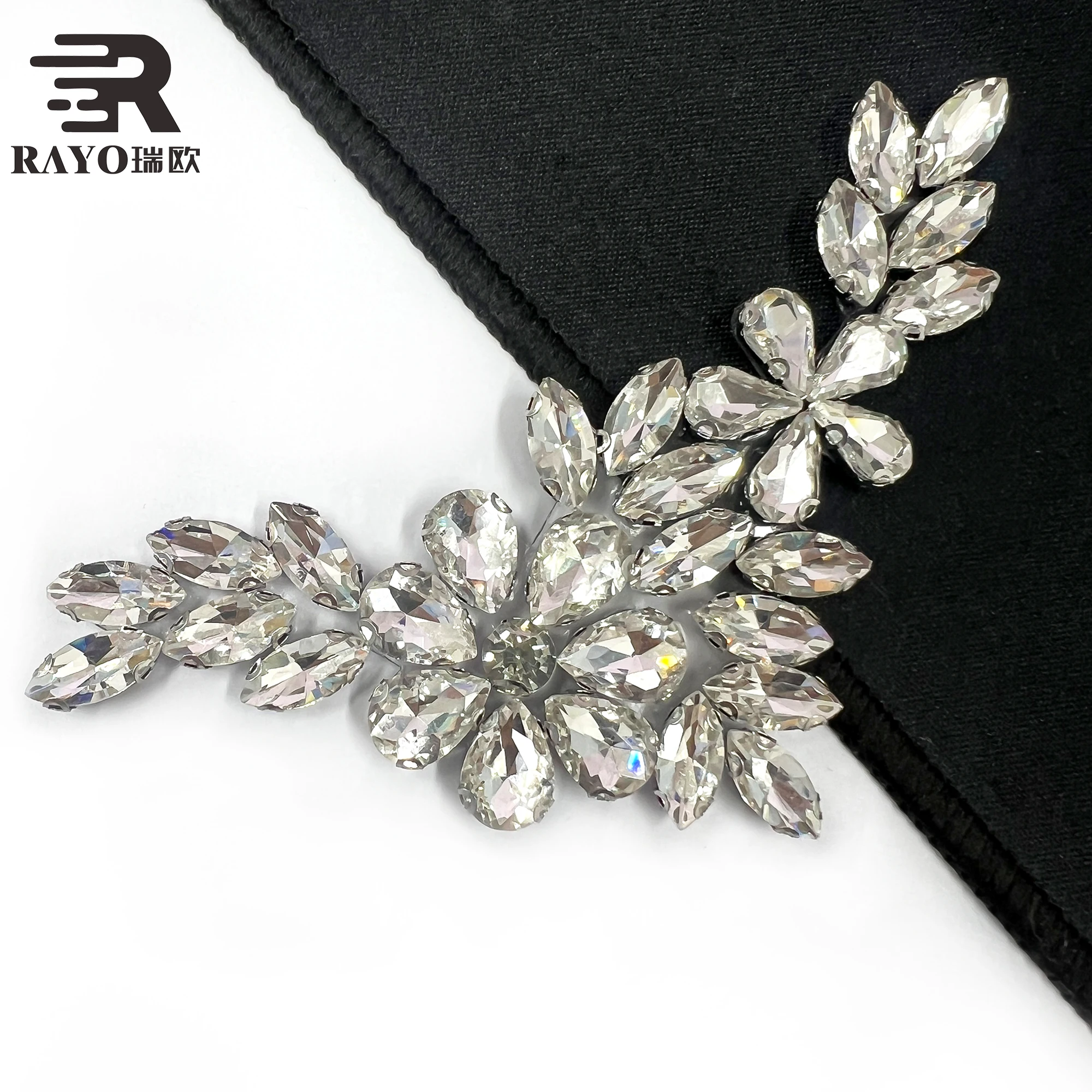 New Design flower rhinestone applique for evening dress and wedding dress use