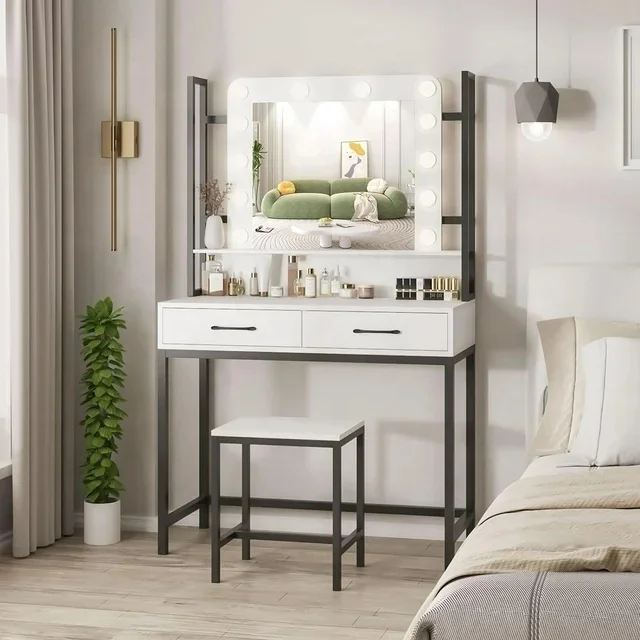 Smart Furniture Modern Simple Multi-functional Princess Dressing Table Side Cabinet Vanity With Mirror Chair Smart Table