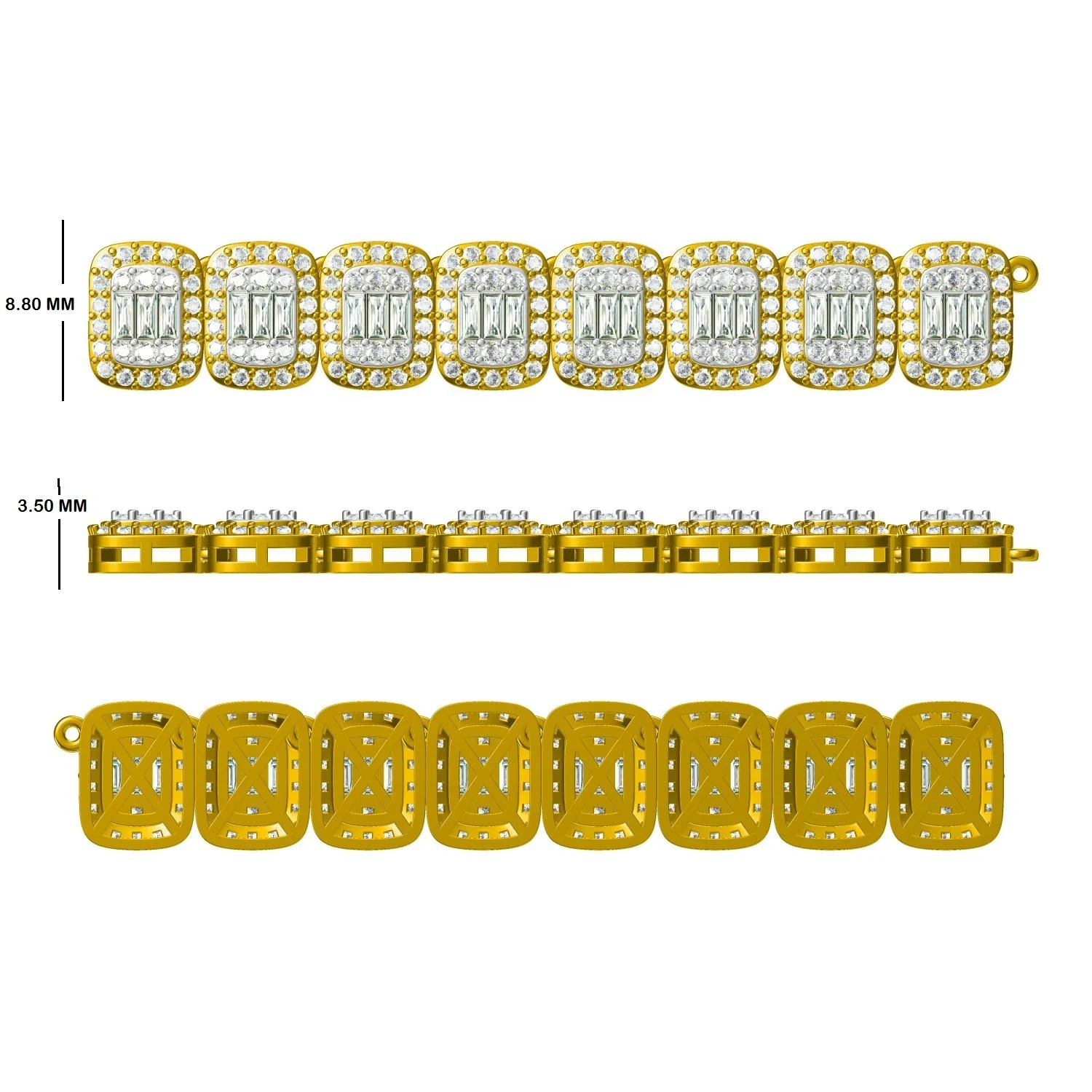 14KT Baguette Chains for Men and Women in Yellow Gold and Rose Gold with IGI Certificate in Geometric Shape